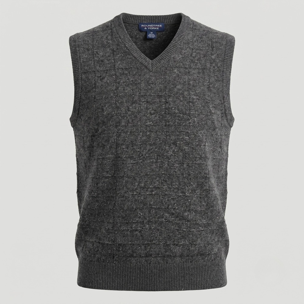 Roundtree & Yorke Mens M Gray Sweater Vest V-Neck Cotton Wool Blend Knit